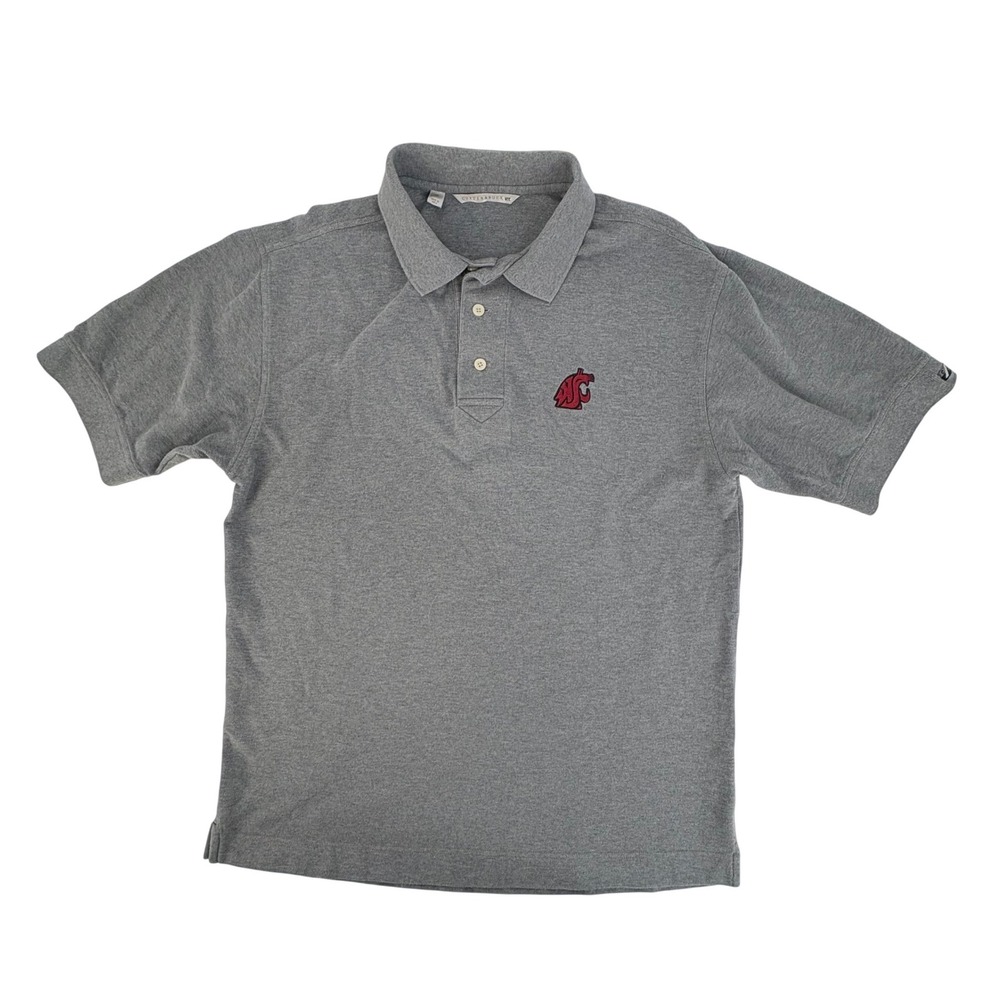 Cutter Buck Mens Gray Polo Shirt Lg Short Sleeve WSU Cougar Mascot Embroidered